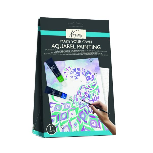 set za slikanje akvarel tehnikom pauna, lava i prirode sa tubama boje i četkicama